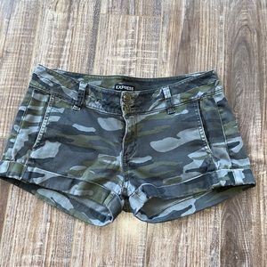 Camo denim shorts